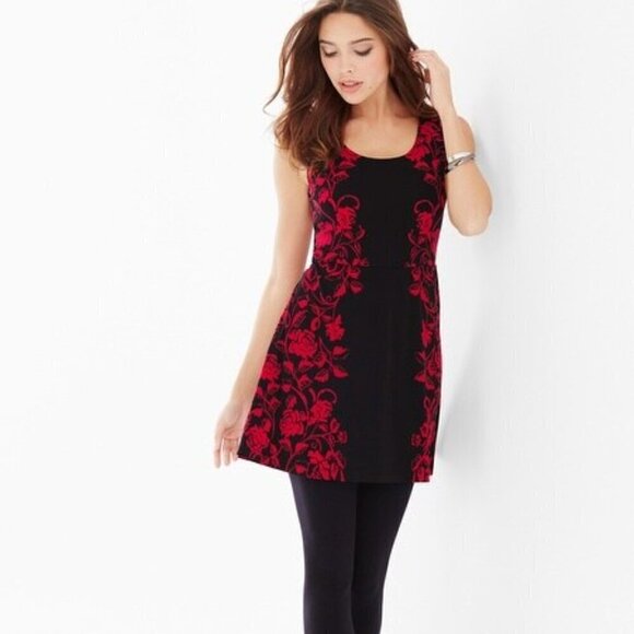 Soma Soft Sleeveless Tunic Mini Dress Black Red Paisley Medium NWT Wrinkle Free - Picture 2 of 11